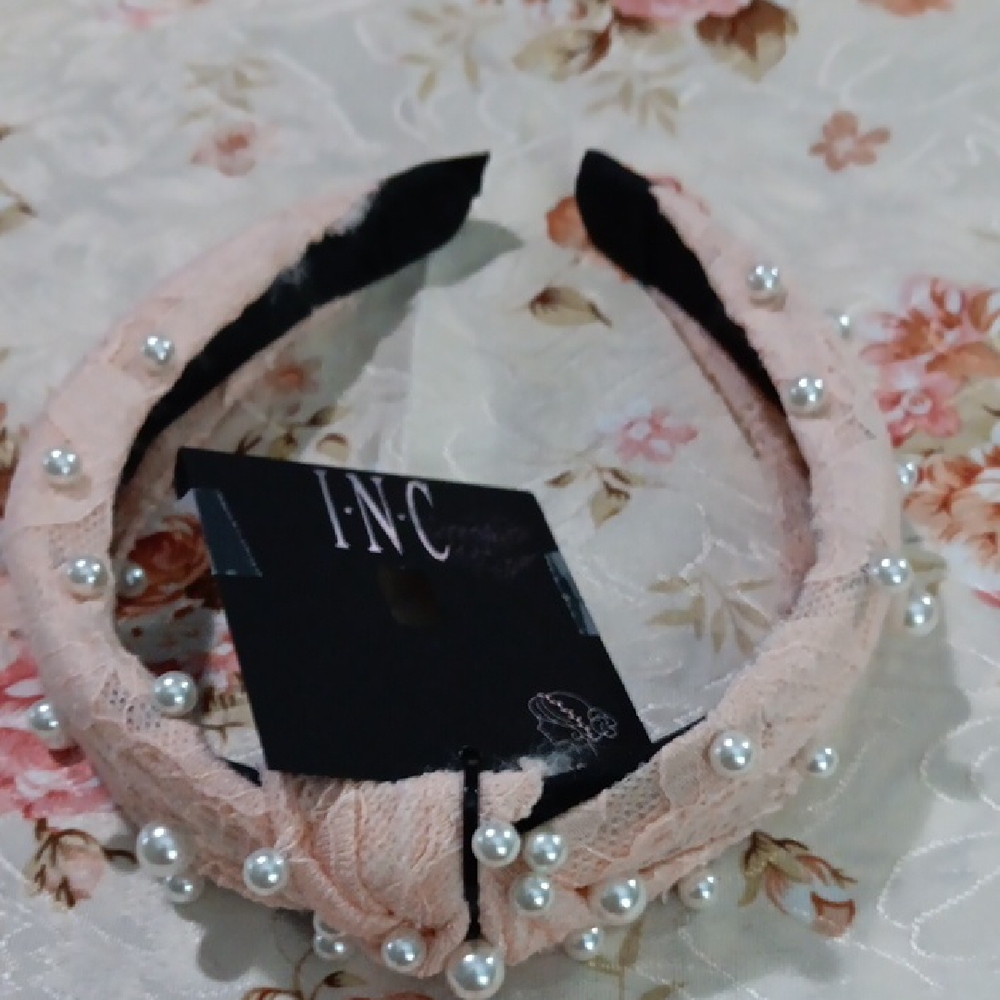 INC International Concepts Blush Lace Pearl Headband
